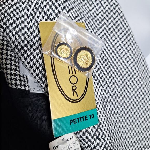 Vintage Gilmor 90s Houndstooth Blazer Jacket Medusa Gold Button 10 Petite Career - Picture 5 of 11